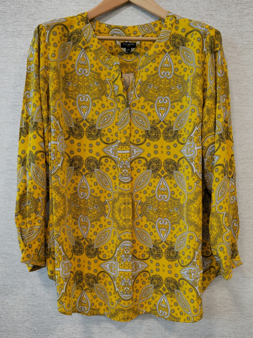 Talbots Mustard Yellow Paisley V-Neck Blouse